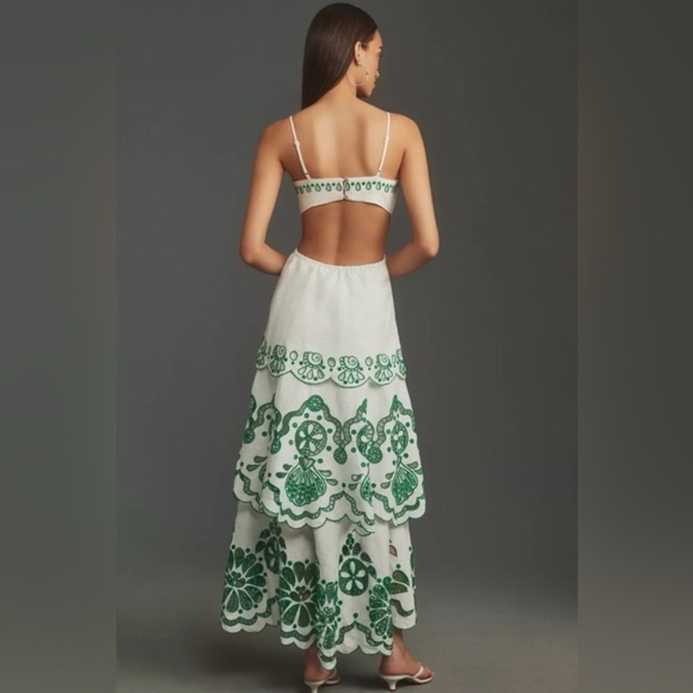 Anthropologie Farm Rio Flower Richelieu Linen Midi Dress - Picture 2 of 9